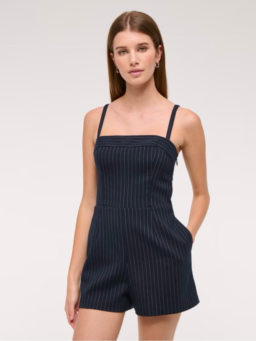 Abercrombie & Fitch Navy Pinstripe Strap Romper
